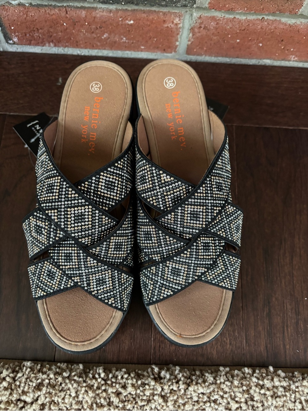 bernie mev. Black Crystal-Trim Crisscross Slide Mules